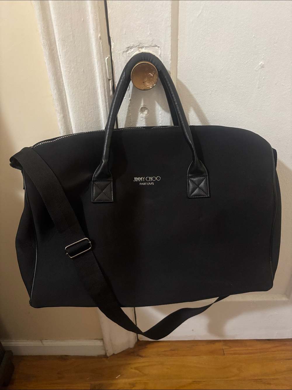 Jimmy Choo Black Nylon Weekender Duffel